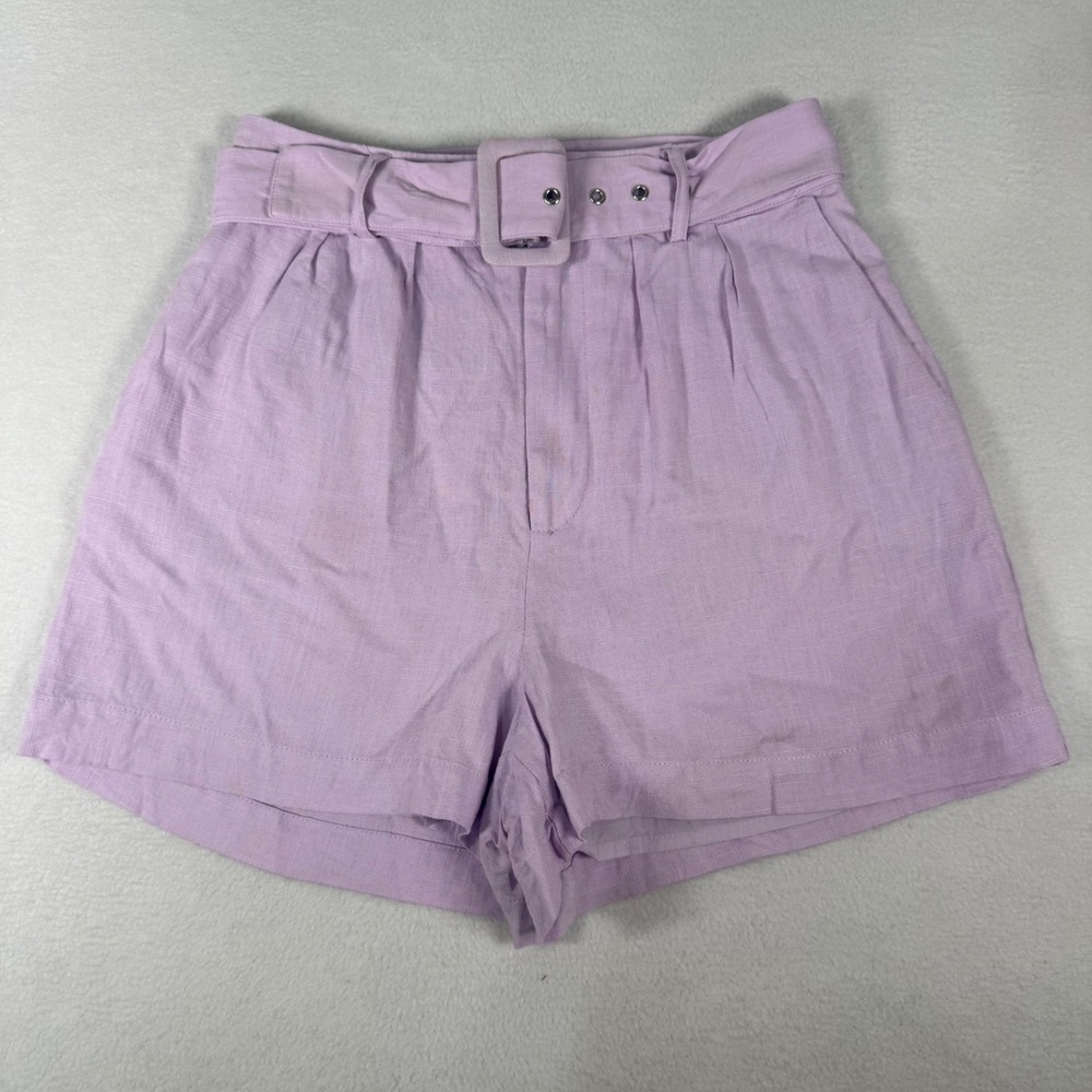 Bardot Shorts Womens Small Lavender Purple Linen Blend Belted High Waist Summer